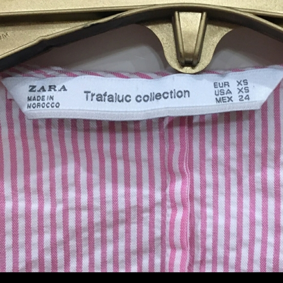 Zara 3/4 sleeve pinstripe half zip elastic drawstring waist crop wrap top - Picture 3 of 4